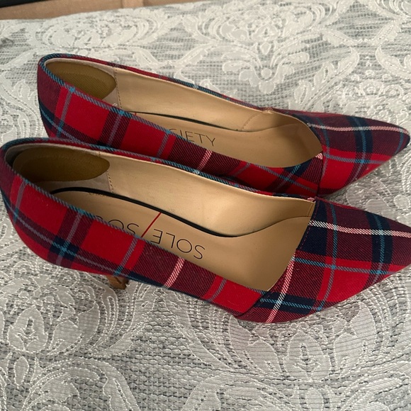 Sole Society Shoes - Sole Society Red Plaid Heels